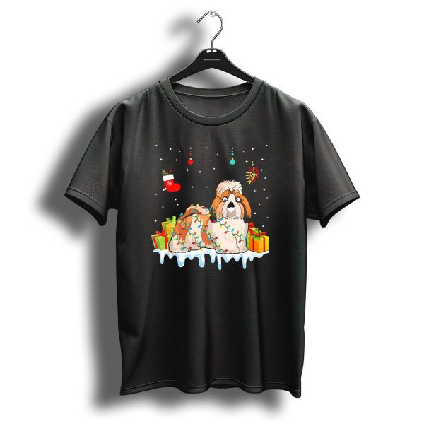 Christmas Shih Tzu Dog With Lights And Presents T Shirt 1 t shirt 1