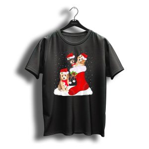 Christmas Shih Tzu Puppies In Santa Hats And Stocking T-Shirt