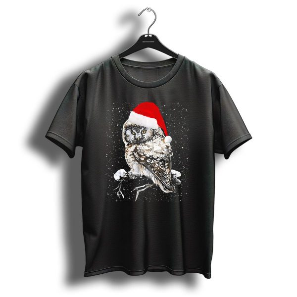 Christmas Snow Owl In Santa Hat With Falling Snowflakes T Shirt 1 t shirt 1