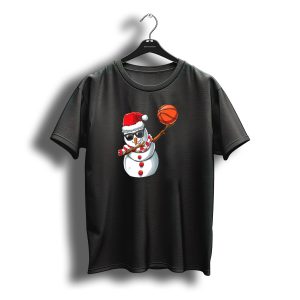 Christmas Snowman Dabbing Basketball Santa Scarf Glasses T-Shirt