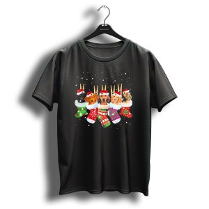 Christmas Socks Dachshund Santa Hats Snowflakes T Shirt