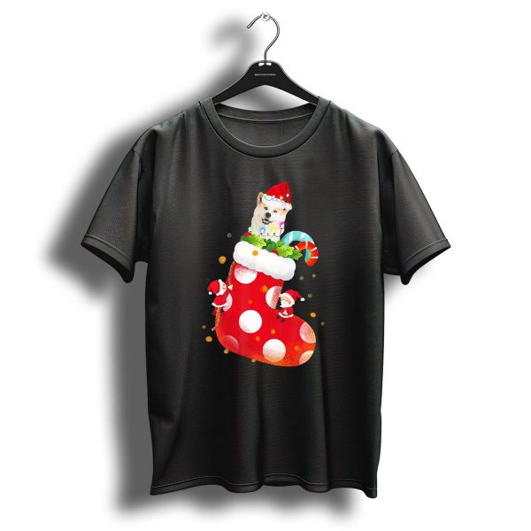 Christmas Socks Festive Akita Santa Hat Candy Cane T Shirt 1 t shirt 1