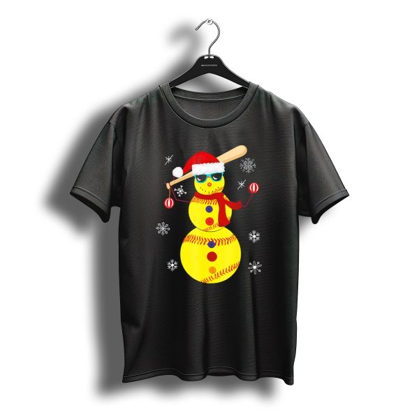 Christmas Softball Snowman With Bat And Santa Hat T Shirt t shirt 1