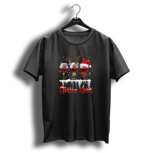 Christmas Spirits Wine Glasses Reindeer Santa Hat Holiday Cheer T Shirt