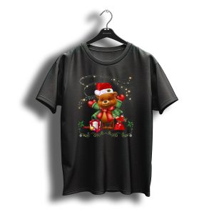 Christmas Teddy Bear Holiday Santa Hat Gifts Sparkling Stars T-Shirt