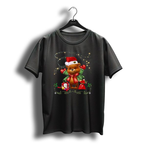 Christmas Teddy Bear Holiday Santa Hat Gifts Sparkling Stars T Shirt t shirt 1