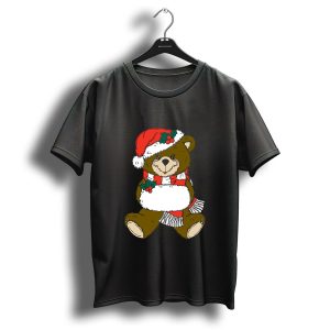 Christmas Teddy Bear Santa Hat Scarf T Shirt