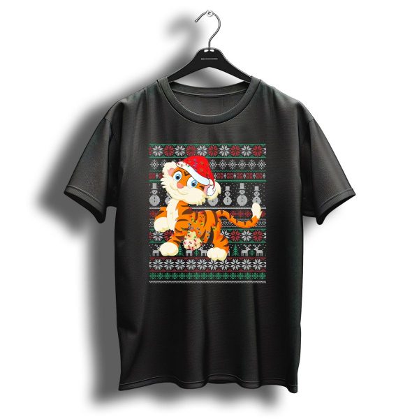 Christmas Tiger Santa Hat Snowflakes Reindeer Ugly T Shirt 1 t shirt 1