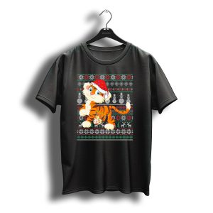 Christmas Tiger Santa Hat Snowflakes Reindeer Ugly T-Shirt