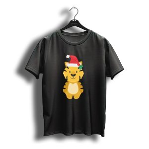 Christmas Tiger Santa Hat With Holly T-Shirt