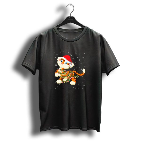 Christmas Tiger With Santa Hat And Holiday Lights T Shirt 1 t shirt 1