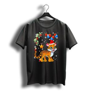 Christmas Tiger With Santa Hat And T-Shirt