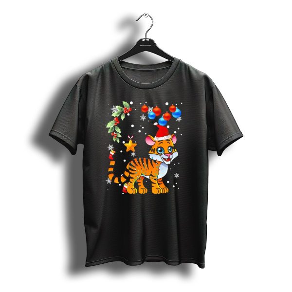 Christmas Tiger With Santa Hat And T Shirt t shirt 1