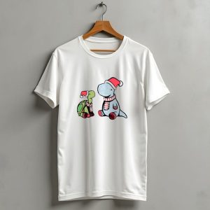 Christmas Tortoise And Dino Santa Hats And Scarves T Shirt