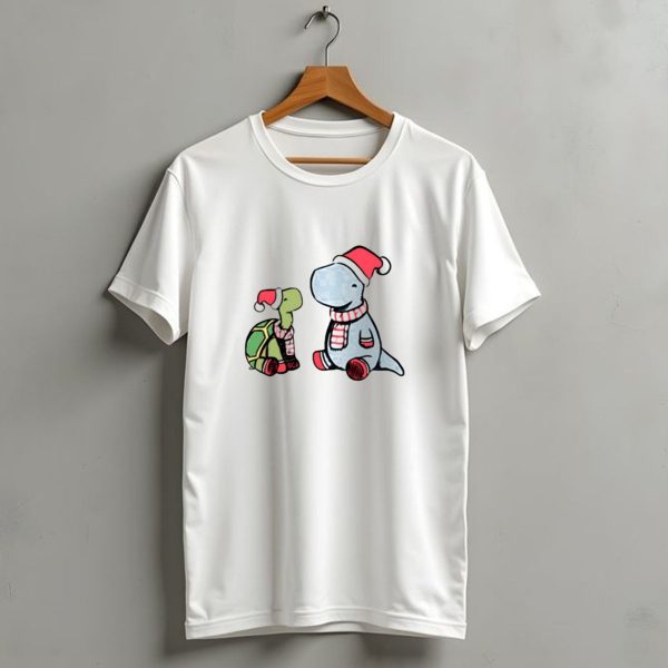 Christmas Tortoise And Dino Santa Hats And Scarves T Shirt 1 t shirt 1