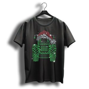 Christmas Tractor Santa Hat Red Green Sparkle T Shirt 1