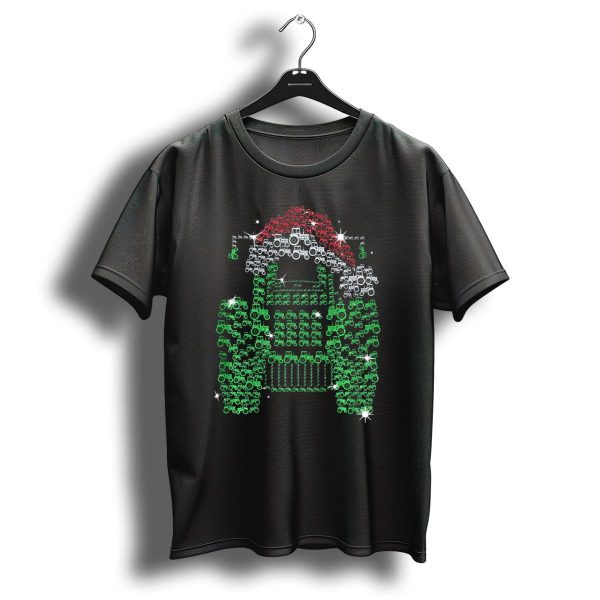 Christmas Tractor Santa Hat Red Green Sparkle T Shirt 1 t shirt 1