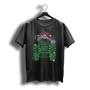 Christmas Tractor Santa Hat Red Green Sparkle T-Shirt