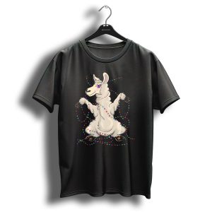Christmas Tree Alpaca Xmas Animal With Festive Lights T Shirt