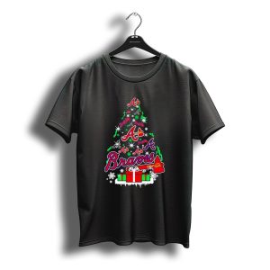 Christmas Tree Atlanta Braves Bravesword Santa Hat Baseball Snowflakes T-Shirt