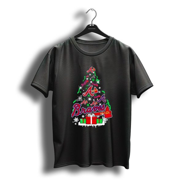 Christmas Tree Atlanta Braves Bravesword Santa Hat Baseball Snowflakes T Shirt t shirt 1