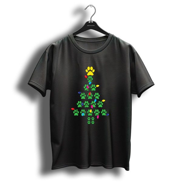 Christmas Tree Made Of Paws And Colorful Lights Dog Cat T Shirt 1 t shirt 1