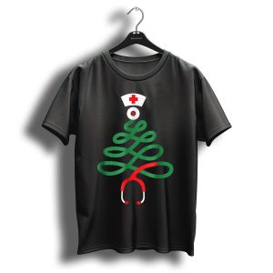 Christmas Tree Nurse Rn Lpn Funny Nursing Holiday Stethoscope T-Shirt