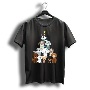 Christmas Tree Of Cute Dogs With Star And Lights T-Shirt