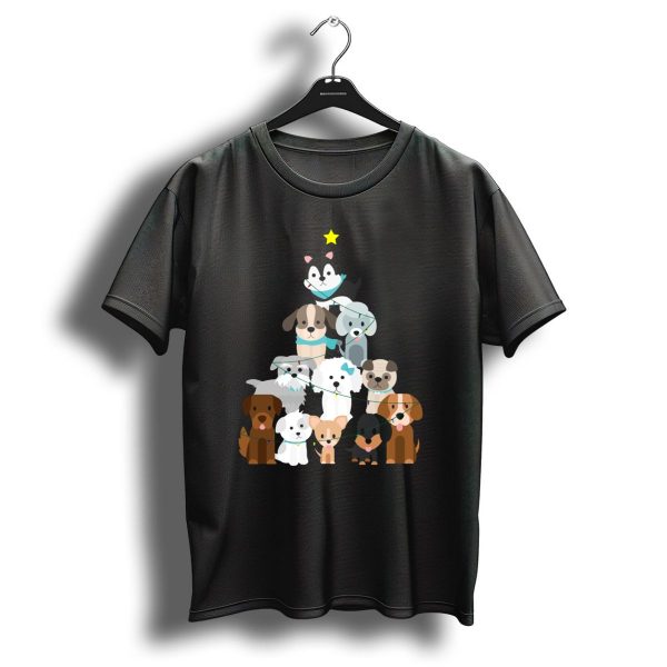 Christmas Tree Of Cute Dogs With Star And Lights T Shirt 1 t shirt 1