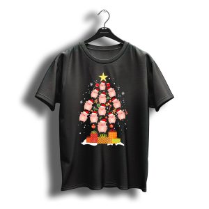 Christmas Tree Of Santa Hat Pigs With Gifts And Snowflakes T-Shirt