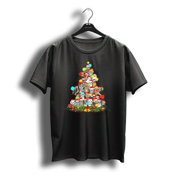 Christmas Tree Owls In Santa Claus Hats Festive Holiday T Shirt t shirt 1
