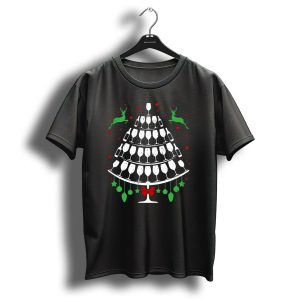 Christmas Tree Reindeer Wine Glasses Holiday Wine T Shirt