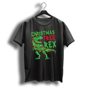 Christmas Tree Rex Dinosaur Holiday Lights T Shirt