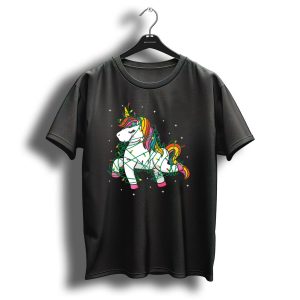 Christmas Tree Unicorn Wrapped In Colorful String Lights T Shirt