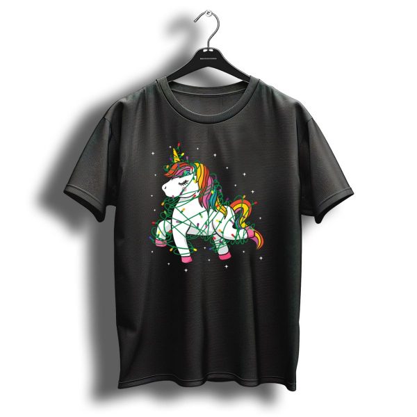 Christmas Tree Unicorn Wrapped In Colorful String Lights T Shirt 1 t shirt 1