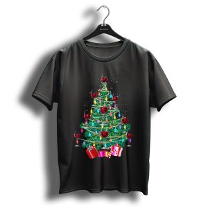 Christmas Tree Wine Glass Merry Xmas Wine Present Lights T Shirt