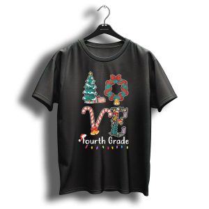 Christmas Tree Wreath Candy Cane Fourth Grade Holiday Love T-Shirt