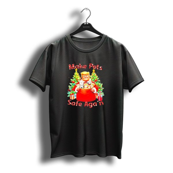 Christmas Trump Santa Make Pets Safe Again With Cats And Gifts T Shirt t shirt 1