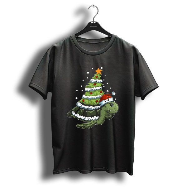 Christmas Turtle With Santa Hat And Decorated Tree Shell T Shirt 1 t shirt 1