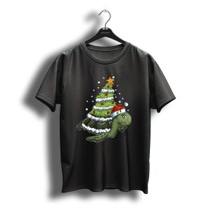 Christmas Turtle With Santa Hat And Decorated Tree Shell T-Shirt