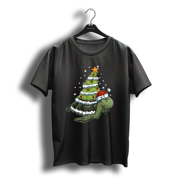 Christmas Turtle With Santa Hat And Decorated Tree Shell T Shirt t shirt 1