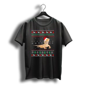Christmas Ugly Bearded Dragon Santa Hat Snowflakes Hearts Trees T-Shirt