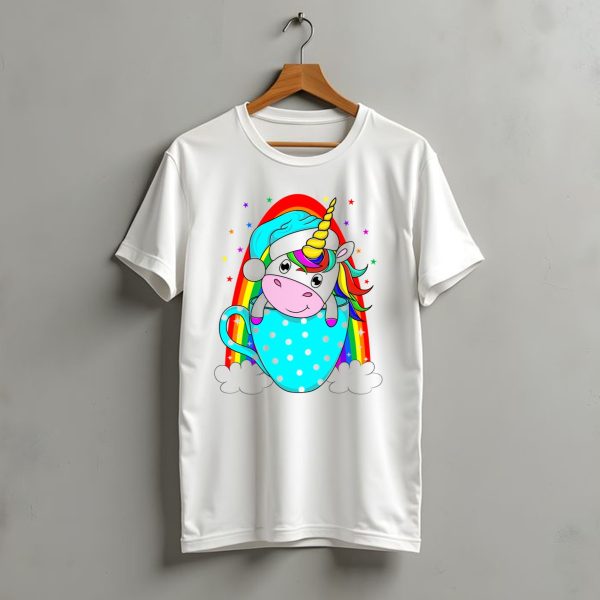 Christmas Unicorn In Cup Rainbow Santa Hat Stars T Shirt t shirt 1 1