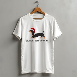 Christmas Walking In A Wiener Wonderland Dachshund With Santa Hat T Shirt