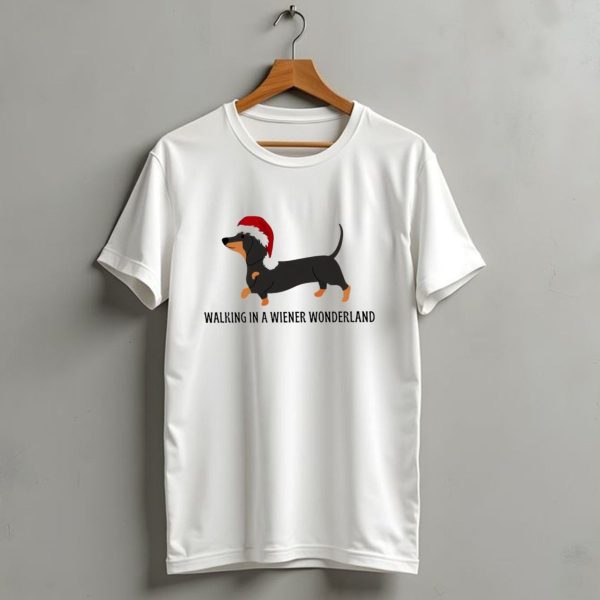 Christmas Walking In A Wiener Wonderland Dachshund With Santa Hat T Shirt 1 t shirt 1