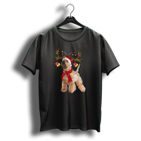 Christmas Wheaten Terrier With Santa Hat And Reindeer Antlers T Shirt 1 t shirt 1