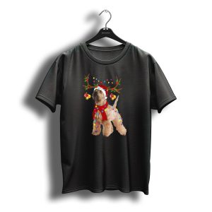 Christmas Wheaten Terrier With Santa Hat And Reindeer Antlers T-Shirt