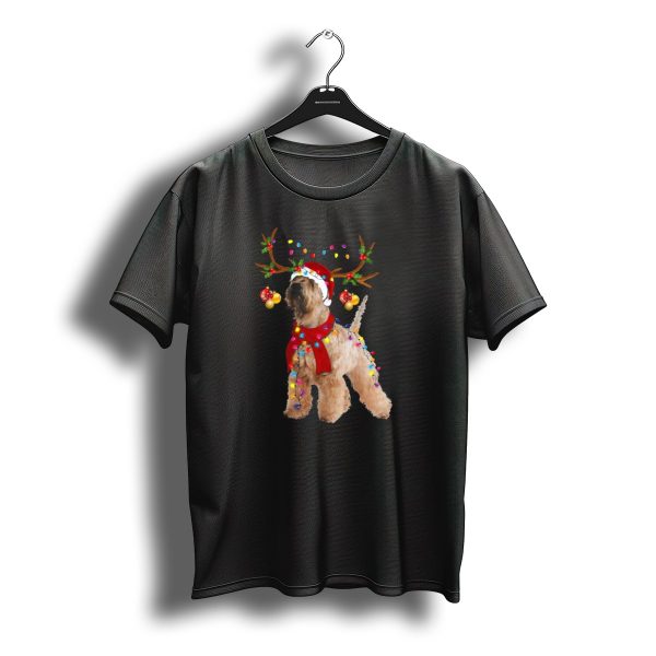 Christmas Wheaten Terrier With Santa Hat And Reindeer Antlers T Shirt t shirt 1