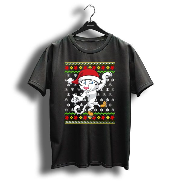 Christmas White Tiger Santa Hat Ice Skating Snowflakes T Shirt 1 t shirt 1
