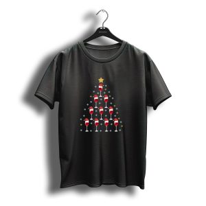 Christmas Wine Glasses Tree With Santa Hats And Star T-Shirt